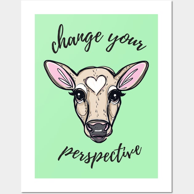 Change Your Perspective Tan Baby Cow Wall Art by IllustratedActivist